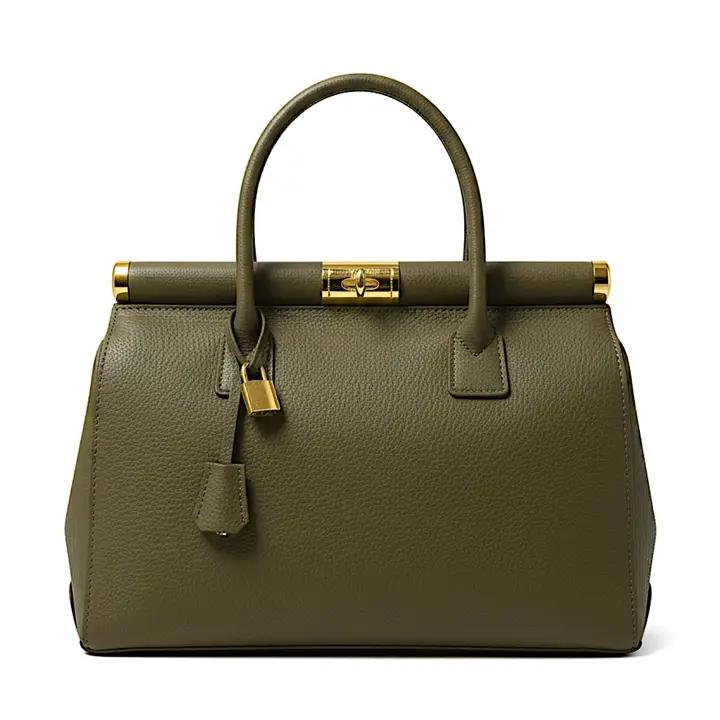 Sac cuir Kaki  tire vers la couleur verte